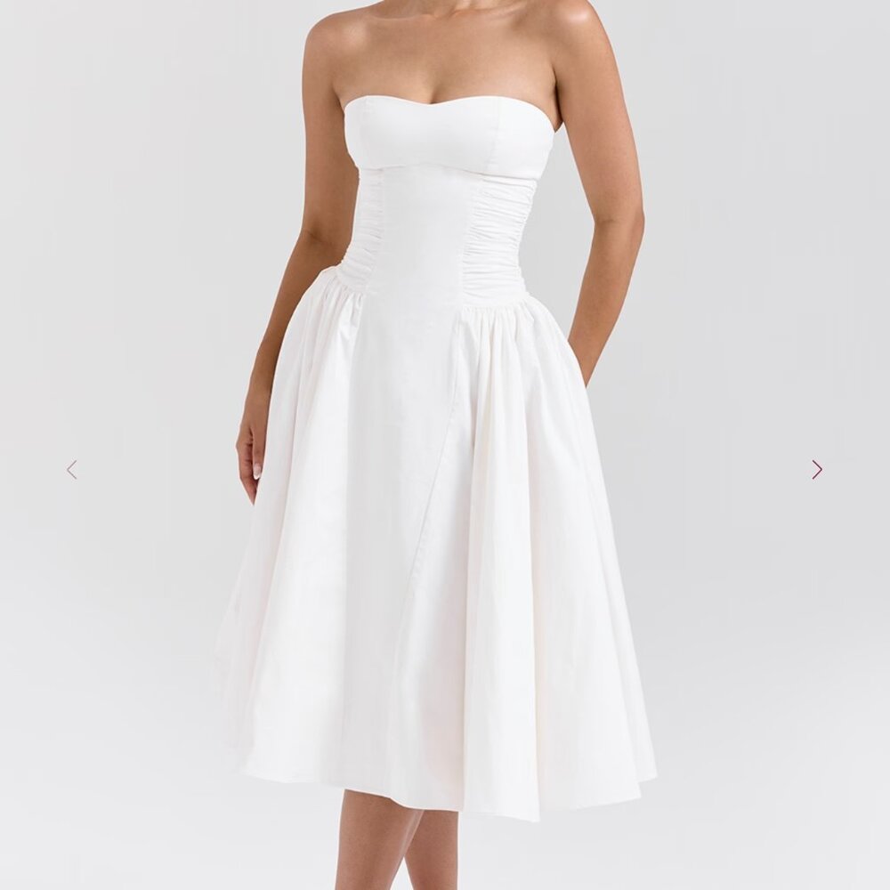 House of CB White Cotton Strapless Midi Sundress